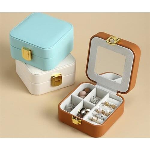 Casegrace 2021 Small PU Leather Jewelry Box Organizer Velvet Earring Necklace Ring Storage Casket Travel Portable Jewellery Case
