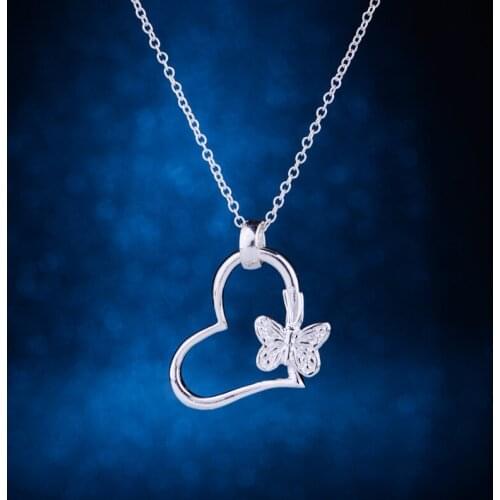Cordiform butterfly shiny silver plated Necklace 925 jewelry silver Pandant Fashion Jewelry EBCLEEQG