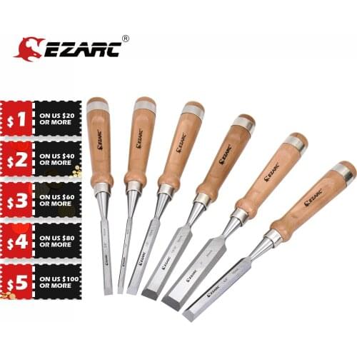 EZARC 6-25mm CR-V Wood Carving Knife Graver Carving Chisel Carpenter Tools with Walnut Handle Wooden Knockable Flat Woodworking