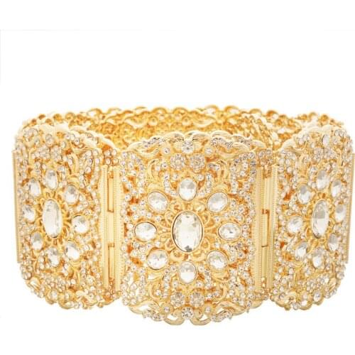 Elegant large round crystal metal waist chain caften wedding belt silver crystal metal belt