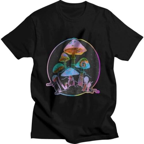 Garden Of Shrooms T-shirt Men Streetwear T Shirt Short Sleeve 100% Cotton Psylocybin Mushrooms Tshirt Unique Tee Tops
