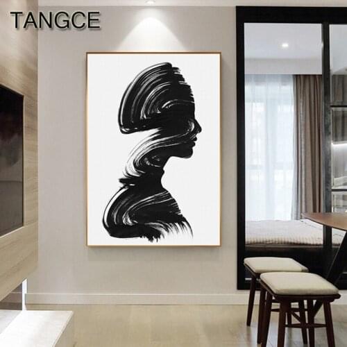 Nordic Black and White Girl Side Face Canvas Painting Beauty Poster and Print for Living Room Aisle Bedroom Wall Art Home Decor