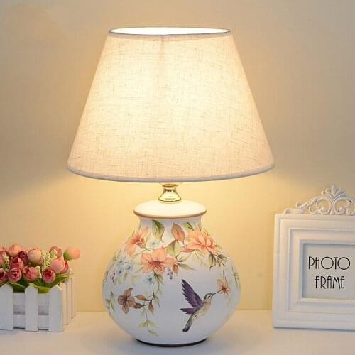 Chinese Ceramic Fabric Art Table Lamp Study Living Room Bedroom Lamp Home Deco Rural Simple Desk Lamp Porcelain Lights WF1024