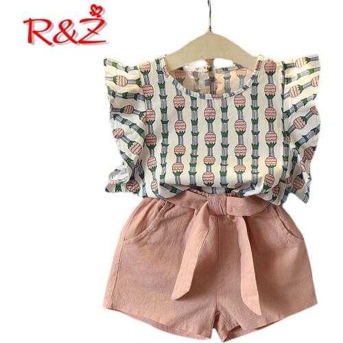 R&Z Baby Girls Clothes Set 2019 Summer New Korean Girls Pineapple Fly Sleeve Top+ Shorts Suit Children 2pcskids Clothing Suit k1
