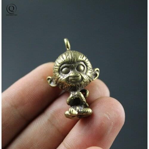 Brass Monkey Cartoon Doll Keychain Pendant Vintage Copper Big Head Monkey Key Chain Ring Hanging Trinket Keyring Pendant Jewelry