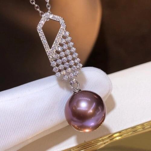 M131 Solid 925 Sterling Silver Round 12-13MM Nature Fresh Water Purple Pearls Pendants Necklaces for Women Fine Birthday Present