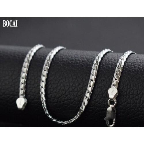 BOCAI 2021 Trend Real S925 Silver Jewelry Personalized Mens Necklace 3MM Electroplated Platinum Flat Dragon Scale Chain