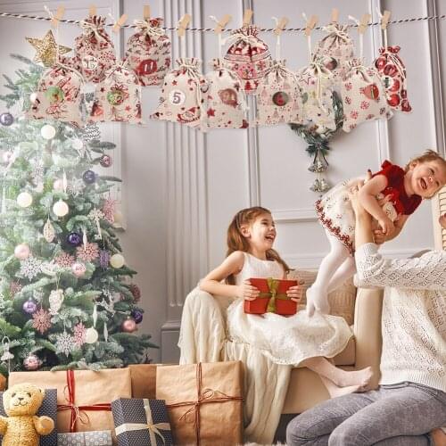 Creative Christmas Gift Bags Set Cloth Linen Candy Bag Drawstring Jewelry Pouch Christmas Gift Packaging DIY Burlap Bag