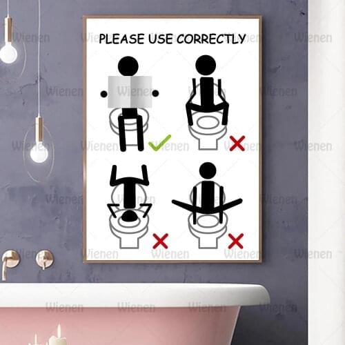 Toilet Manual Wall Art Canvas Painting Abstract Modern Canvas Posters And Prints Black And White Wall Picture For Bathroom Decor