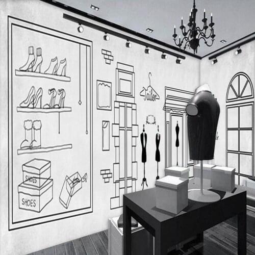 Custom mural Gray concrete wall mural black white hand painted wallpaper clothing store background wall hall wallpaper