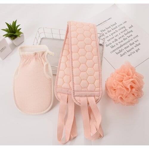 New 3-piece Bath Ball Loofah Back Rub Dry Brush Double-sided Exfoliating Glove Scrub with Sponge Bath Towel Scrubber
