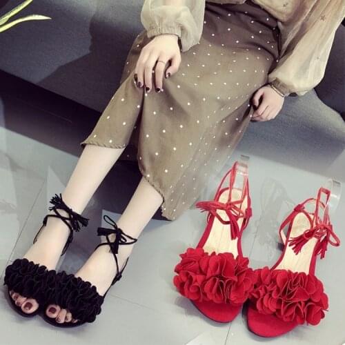Sandals for Women 2021 Fashion Straps Tassel Flats Women Flowers Sandals Women Closed Toe Plus Size Sandals Sandalias Mujer