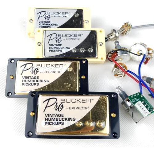 1 Set Original Genuine Epi LP Standard PRO Electric Guitar Alnico Humbucker Pickup Nickel / Gold Cover With Wiring Harness