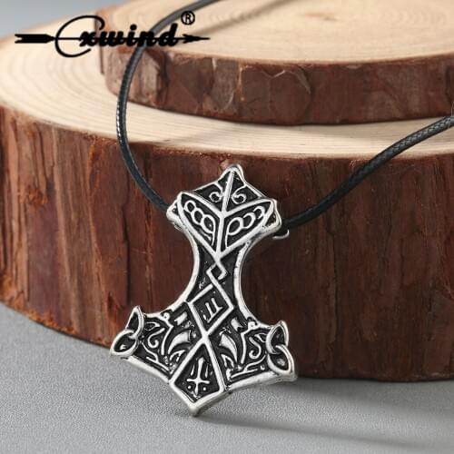 Cxwind Nordic Vikings Amulet Pendant Necklace Legendary Viking Odins Knot Hammer Runes Pendant Necklace Man Talisman Jewelry