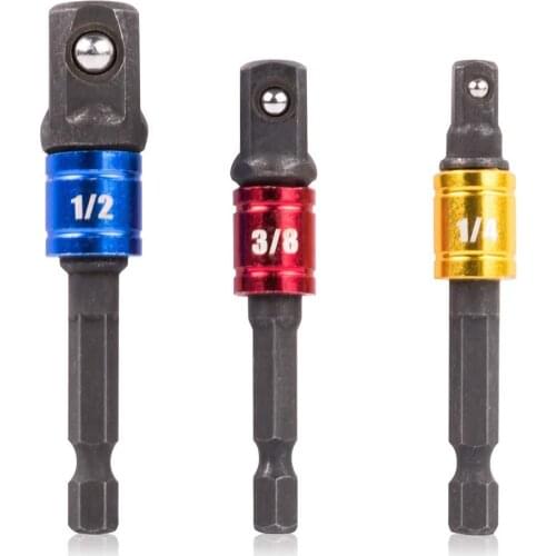 Shank Drill Socket Adapter For Impact Driver with Hex Shank To Square Socket Drill Bits Bar Extension Set 1/4" 3/8" 1/2 Bit Set
