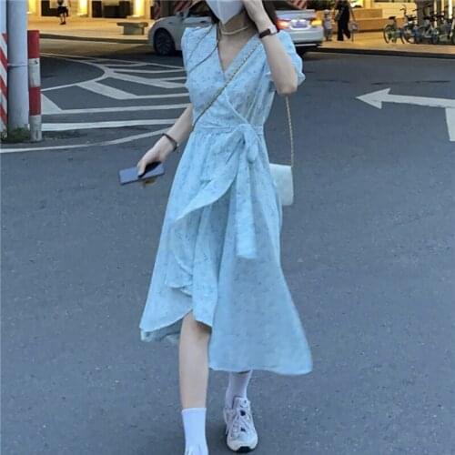 Dress French Irregular Lace V-neck Short-sleeved Floral Dress Female Summer New Style Skirt Waist Long Skirt