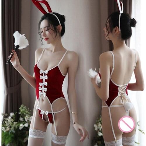 Sexy Lingerie Ladies Gold Velvet Cute Bow Bunny Women Temptation Hollow Rabbit Garter Set Cosplay Lingerie Slutty Dresses