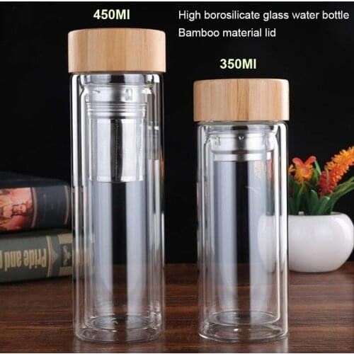 Anti-scald 450Ml Glass Water Bottle Double Wall Tea Bottle With Infuser Filter Strainer Office Clear Drinking Bottle BS50SP