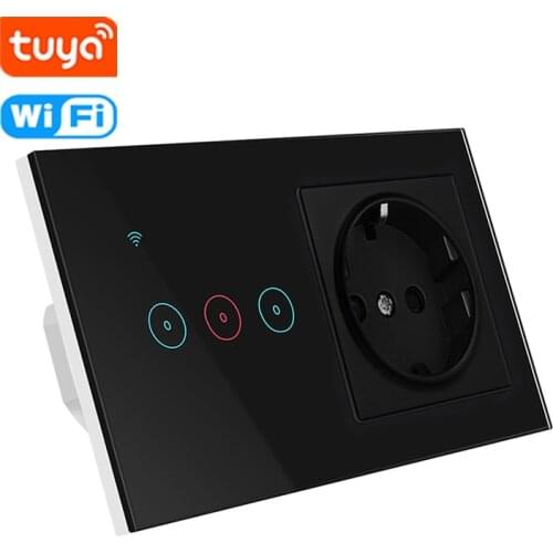Smart Touch Switch Wall Socket EU Standard 1/2/3 Gang Timing Voice Control Swich Crystal Glass Panel Work with Alex Google Home