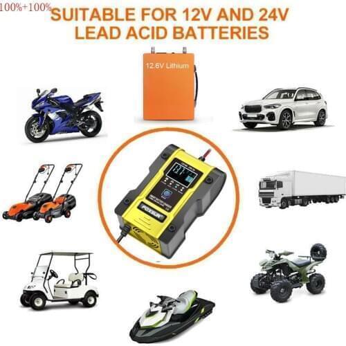 12V 24V Car Battery Charger, 6A 12.6V Lithium Battery Charger & Maintainer, 7-Stage Car & Motorcycle Battery Charger
