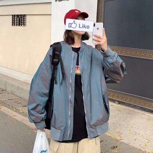 2020 New Spring and Autumn Jackets Women Solid Zipper Chic Bomber Jacket High Street Coats Women Loose Streetwear All-match S84