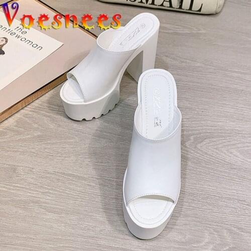 Women 14CM Super High Heel Slippers Antiskid Sole Pure Colour Waterproof Platform Sandals Summer Outdoor Walking High-Heel Shoes