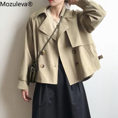 Mozuleva New 2021 Spring Autumn Womens Windbreaker Elegant Buttons Vintage Lady Workwear Short Trench Tops Jackets