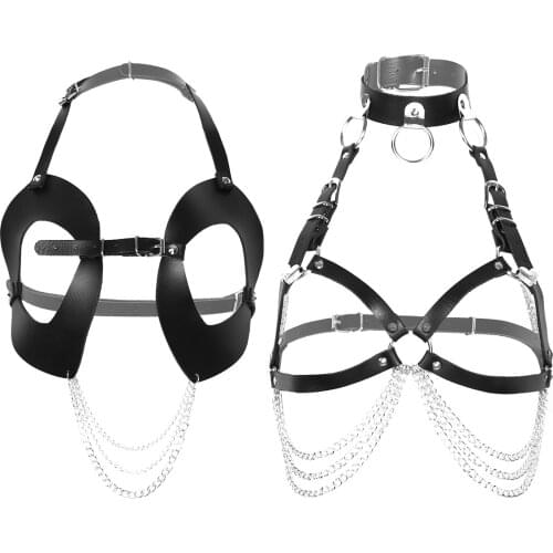 Women PU Leather Harness Belt Body Bondage Adjustable Cage Bra Lingerie Fashion Punk Gothic Dance Party Club Party Festival Tops