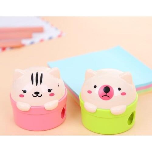 1PC Cartoon Cat and Bear Plastic Pencil Sharpener Stationery Double Holes Pencil Sharpener for Kids Student School Supplies