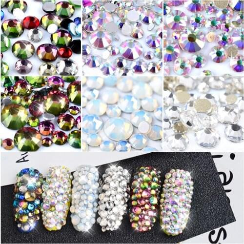 1pack Mixed Size(SS3-SS16) Crystal 3D Nail Art Rhinestone Decorations Flatback Non Hotfix AB Colorful Opal Gems Design Accessory