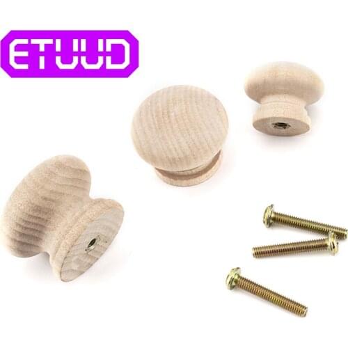 ETUUD 10/20/50pcs Wooden Drawer Wardrobe Knobs Cupboard Door Natural Pull Kitchen Cabinet Hardware Furniture fittings handles