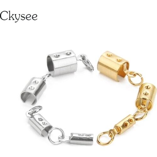 Ckysee 10Pcs Gold Color Stainless Steel Cord Crimp End Beads Caps Fit 2.5/3.5/4.5/6mm Rope Chain Bracelet Diy Jewelry Making