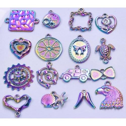 10Pcs/Lot Rainbow Color Hamsa Hand Charms Demon Eye Pendant For Women Choker Necklaces Bracelet Jewelry Accessories