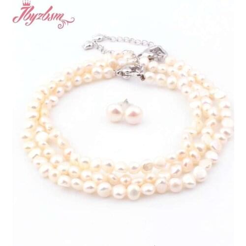 3-4mm 5-7mm Natural White Freshwater Baroque Pearl Jewelry Necklace Bracelet Earrings For Women Party Wedding Jewelry XMASGift