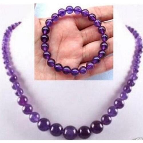 6-14mm purple jade necklace bracelet 8mm / Sets 18" Natural jewelry