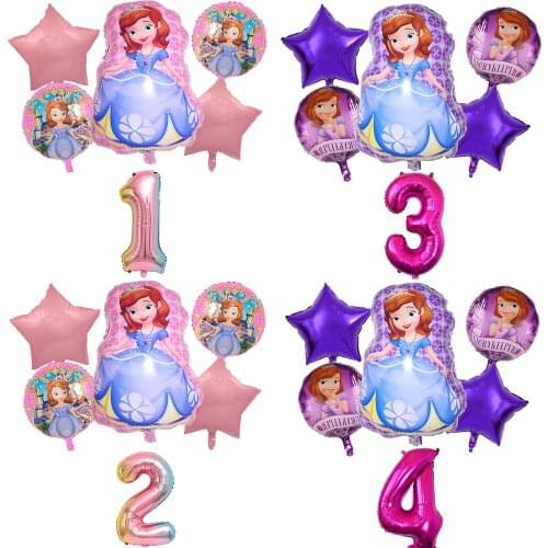 6Pcs Princess Sofia Theme Party Decoration Helium Balloon Birthday Party Pink 32 Inch Number Balloon Kid Toys Baby Shower Globos