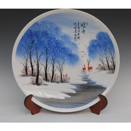 Antique Inmitation Ceramic Porcelain Decoration Plate / Dish Artistic Collection with Handpainted Winter Flower Scenery Painting
