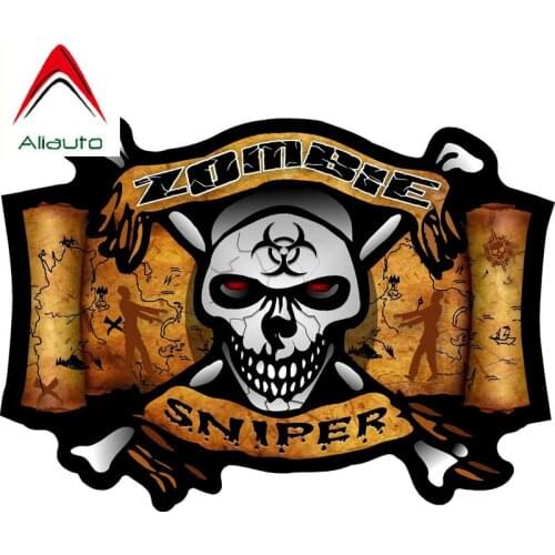 Aliauto Car Sticker Zombie Sniper Skull Bone Bio Hazard Hunting Accessories PVC Decal for Suzuki Peugeot Skoda Volvo,16cmx11cm