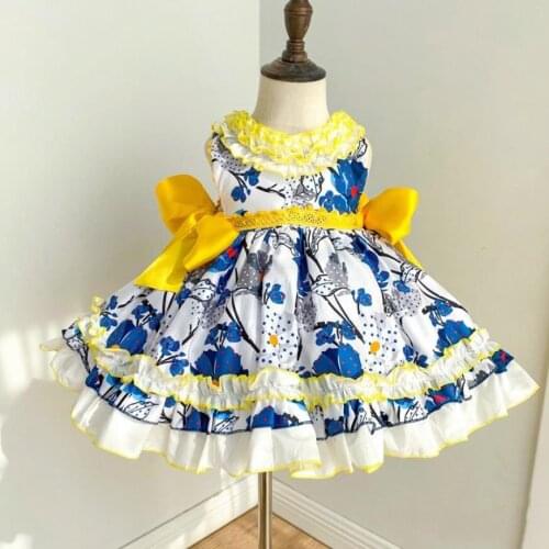 Summer Spanish Vintage Princess Sleeveless Print Ball Gown Baby Birthday Party Turkey Easter Lolita Cute Dress For Girl A342
