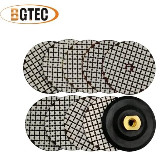 BGTEC 9pcs/set 100mm Dry Diamond Polishing Pad for Granite Marble Mixed Grits plus a M14 Rubber backer