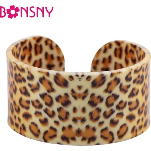Bonsny Acrylic Cute Colorful Pattern leopard bangle bracelet News 2017 Fashion Jewelry Women Girl Spring Summer Accessories