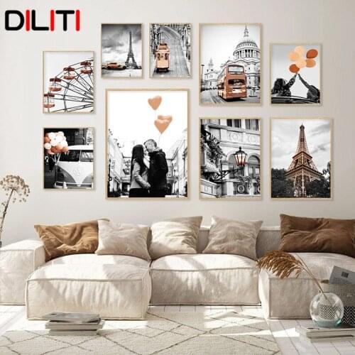 Black White Paris Tower Canvas Painting Ferris Wheel Car Wall Art Nordic Posters and Prints Pictures for Living Room Decor