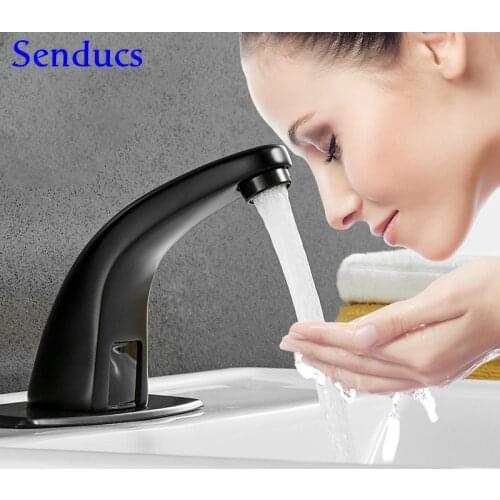Black Sensor Faucet Senducs Polished Chrome Sensor Bathroom Faucet Quality Brass Automatic Basin Mixer Tap Sensor Bath Faucets