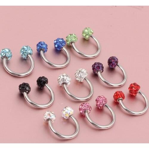 Czech Drill Ear Studs Horseshoe Hoop Ring Nose Clip Double Crystal Ball Septums Piercing Jewelry CBR Ring Nose Piercing Ring Ear