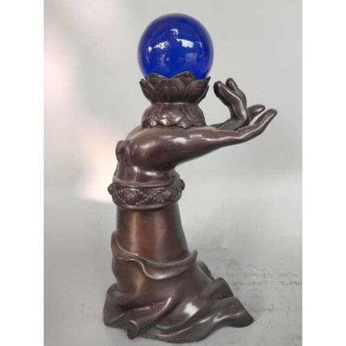 China pure brass Buddhas-hand lift pearl statue