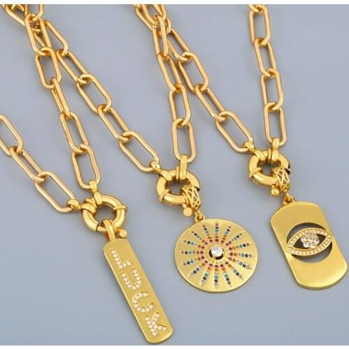 CZ Gold Evil Eye Necklace For Women Crystal Star Moon Necklace Pendant Geometric Round DIY Charms Handmade Jewelry Gifts nker38