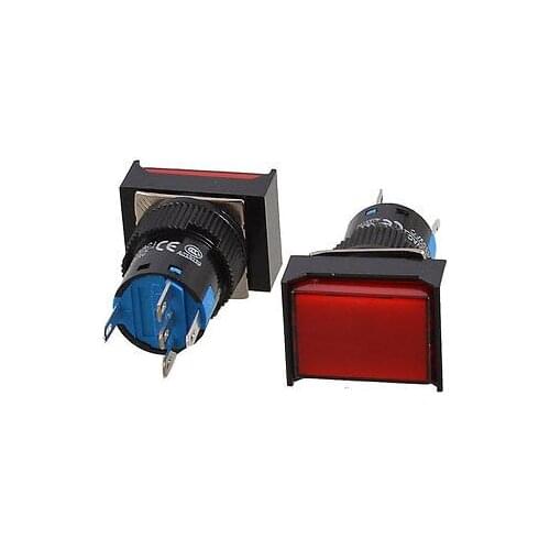 DC 24V Red lIGHT Lamp Rectangle Cap Panel Latching 16mm Push Button Switch