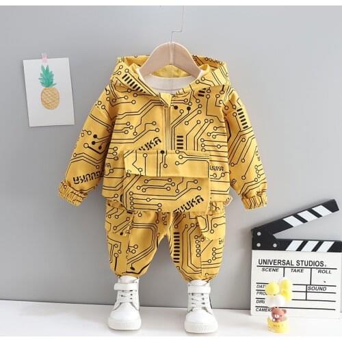 2021 childrens cool Boys and girls' spring new letter printing zipper top pants leisure sports two piece baby suit
