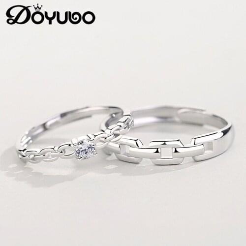 DOYUBO Vintage 925 Sterling Silver Couple Rings For Wedding Women & Men White Cubic Zircon Silver Engagement Rings Jewelry VB473