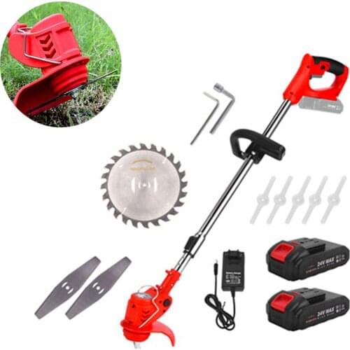 Electric Lawn Mower Electric Grass Trimmer Double Wheel Cordless Adjustable Length with 2 Battery Garden Pruning Cutter Tool